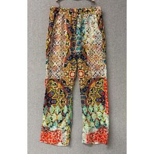 Johnny Was Silk Wide Leg Pants Small Kaleidoscope Boho Resort Lounge Colorful